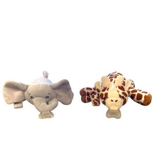 Lot 2 Philips Avent Snuggle Pacifier Holder Elephant Giraffe Lovey Plush Soothie